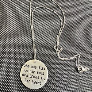 Silver stamped Pendant Necklace with Inspirational Quote